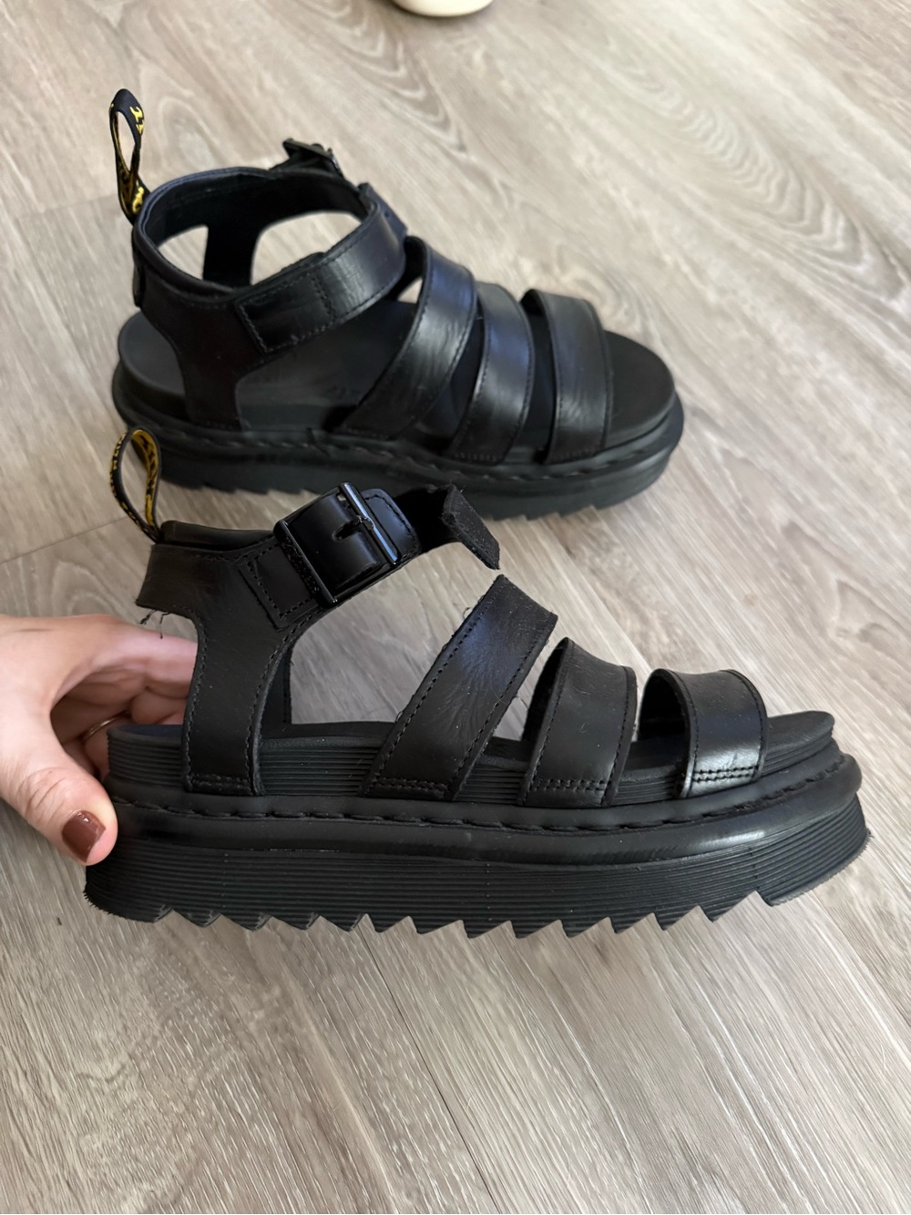 Dr. Martens Black Leather Platform Blair Strappy Sandals